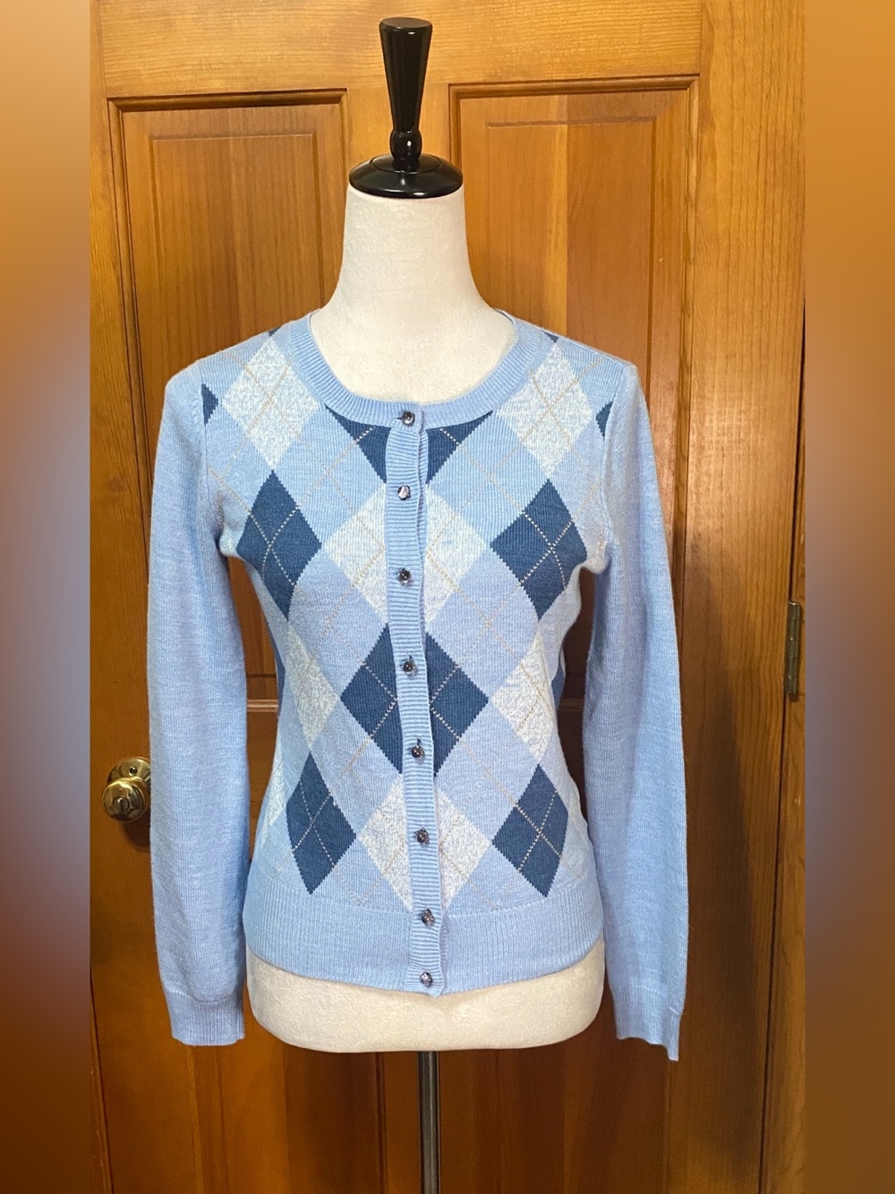 New York & Company Argyle Button-Up Sweater - Picture 2 of 6